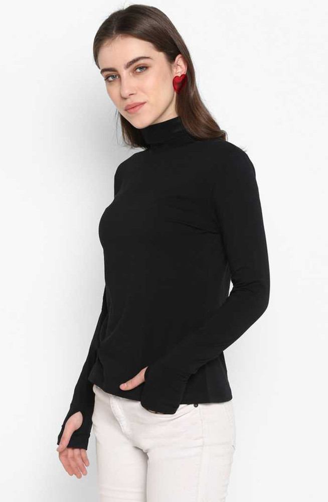 YADUVANSI Solid Women High Neck Black T Shirt Buy YADUVANSI