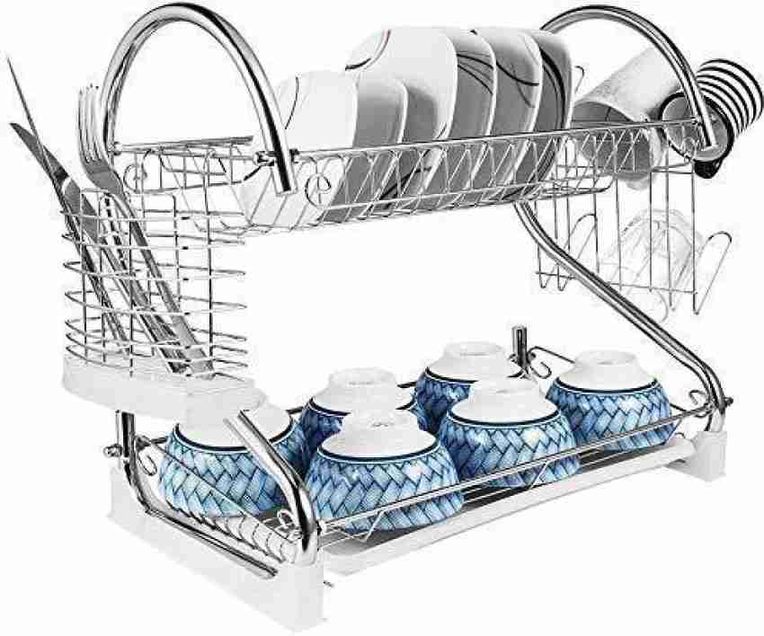 17 in. X Shaped Stainless Steel 2-Tier Dish Rack for Kitchen Counter