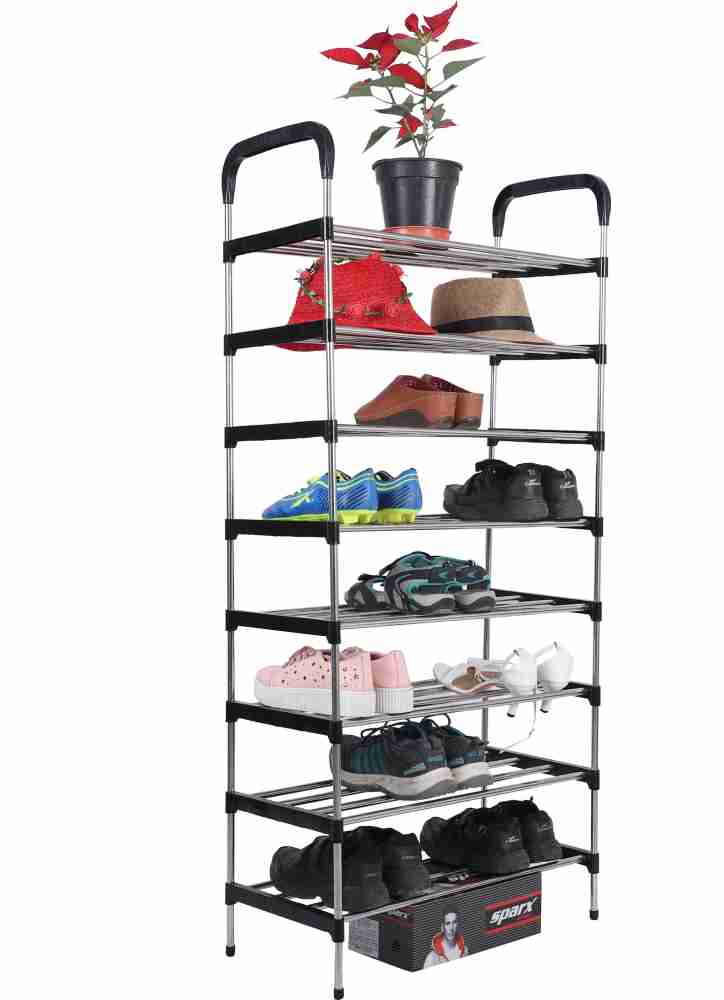 Shoe Rack Organizer, 8 Tiers 32 Pair Portable Shoe Storage Cabinet, Sturdy  Plastic Shelf with Hooks, Door for Entryway, Bedroom and Hallway, White