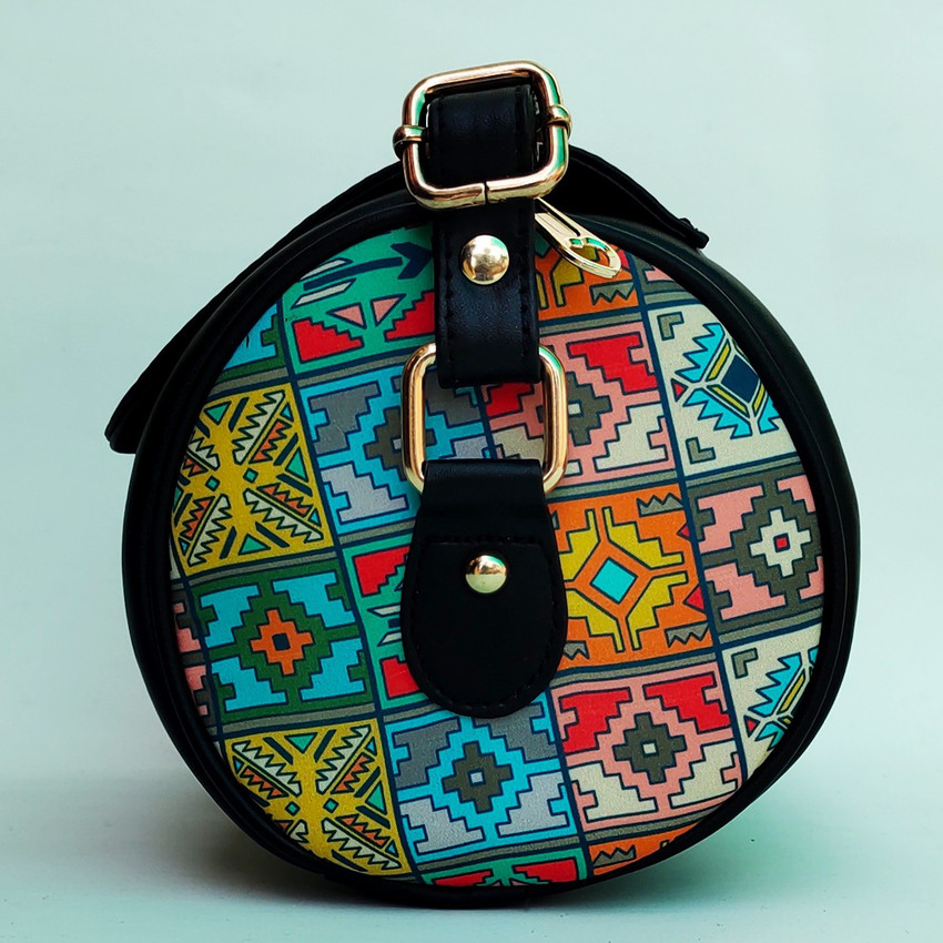 Azzra Black Sling Bag Women s leatherette Barrel Bag for Casual