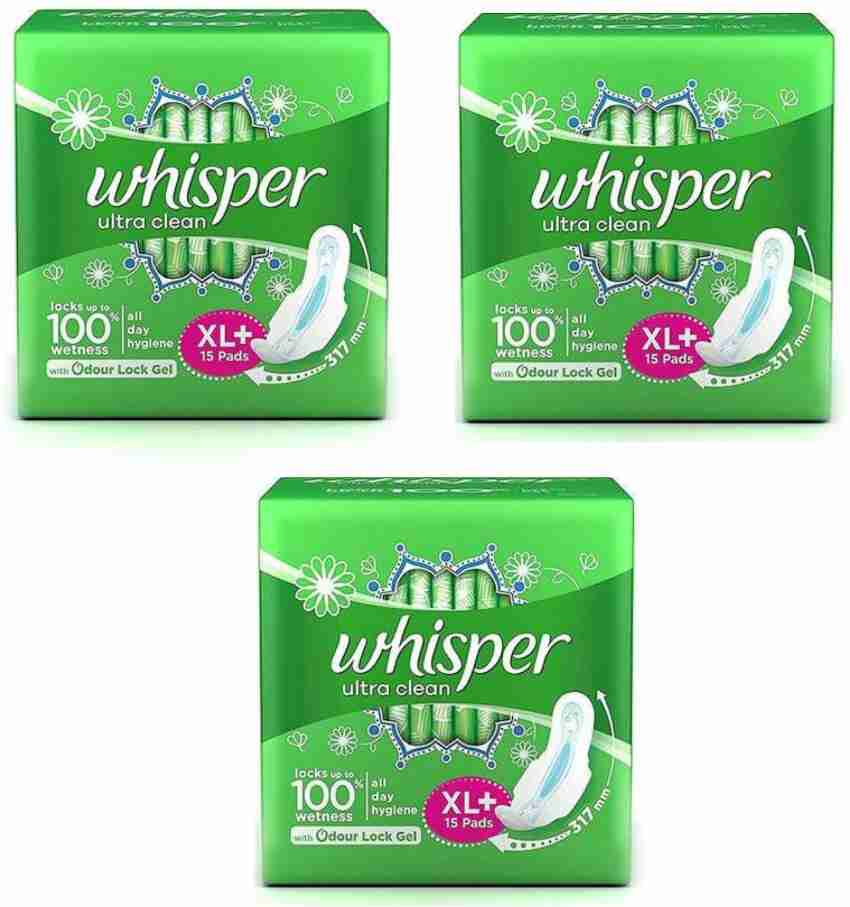 Whisper Ultra Clean Sanitary Pads - XL Plus (15 +15+15 Pads) Sanitary Pad  Sanitary Pad, Buy Women Hygiene products online in India