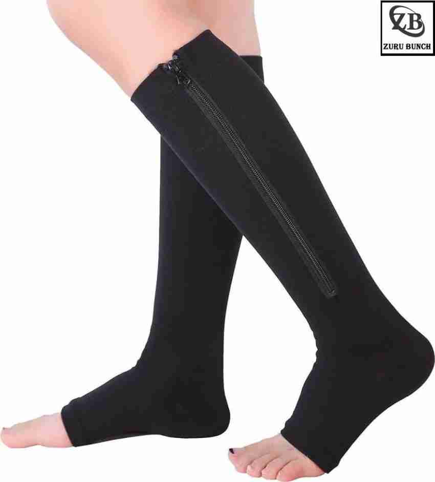 Compression Socks, Zippered Compression Socks Nylon Compact Soft Reusable  For Home Travel For Women Black Splicing,Skin Color Splicing 