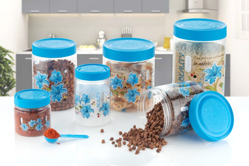 plastic Flower Printed Kitchen Container 4Pcs Set, 500ML,1000ML