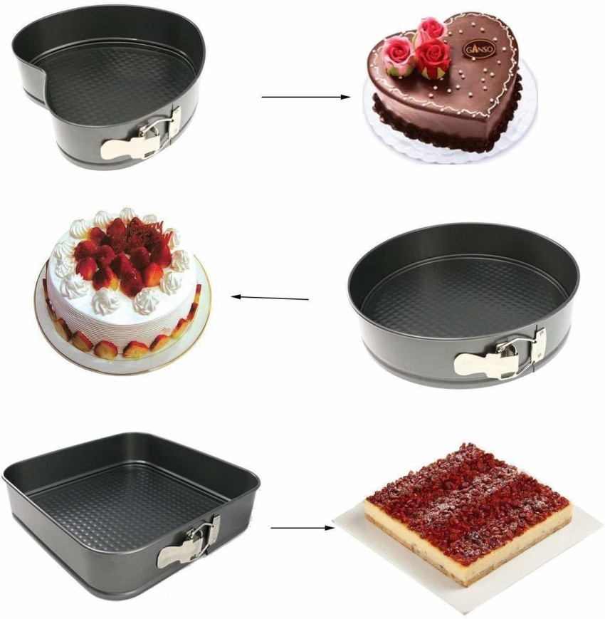 3PCS/SET Carbon Steel Cakes Molds Square Heart Type Removable Cake