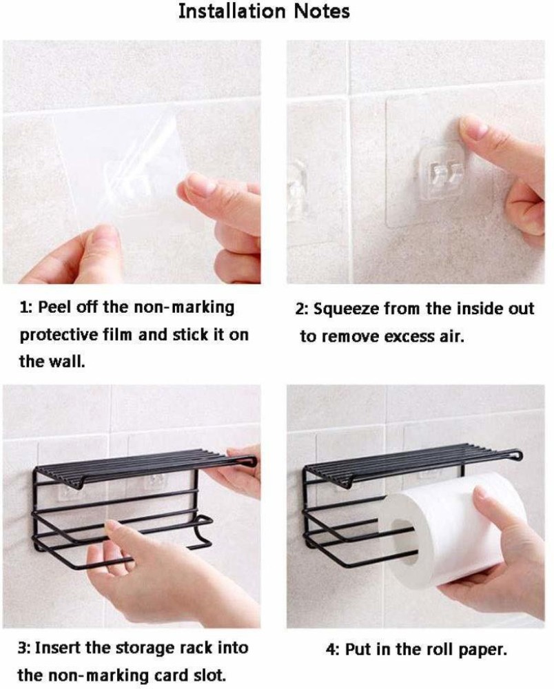 Toilet Roll Paper Holder with Shelf - Wall Mounted Self Adhesive 2