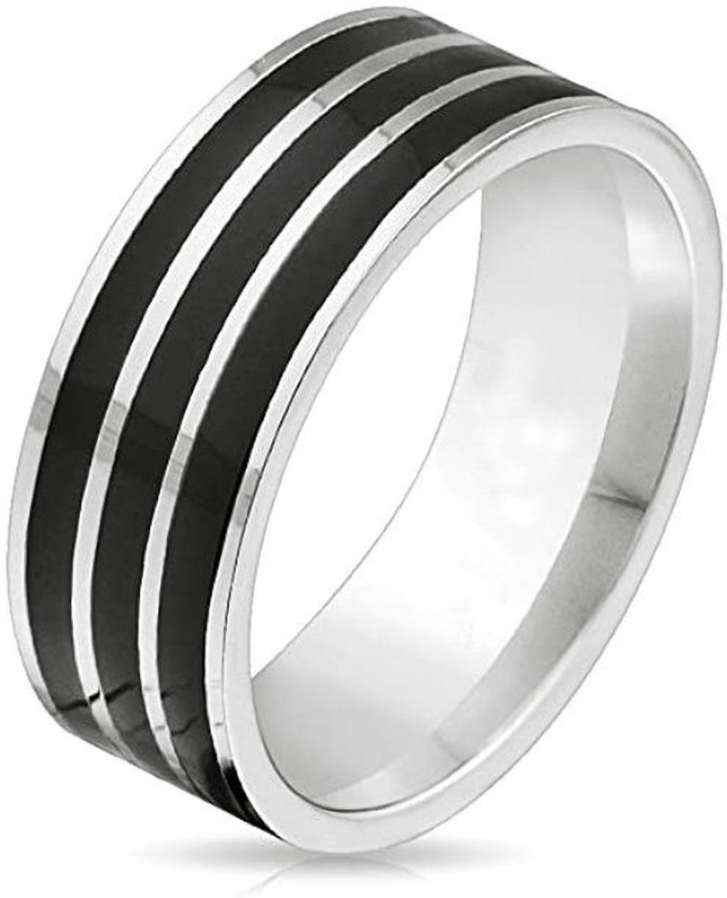 Silver ring with black stripe hot sale