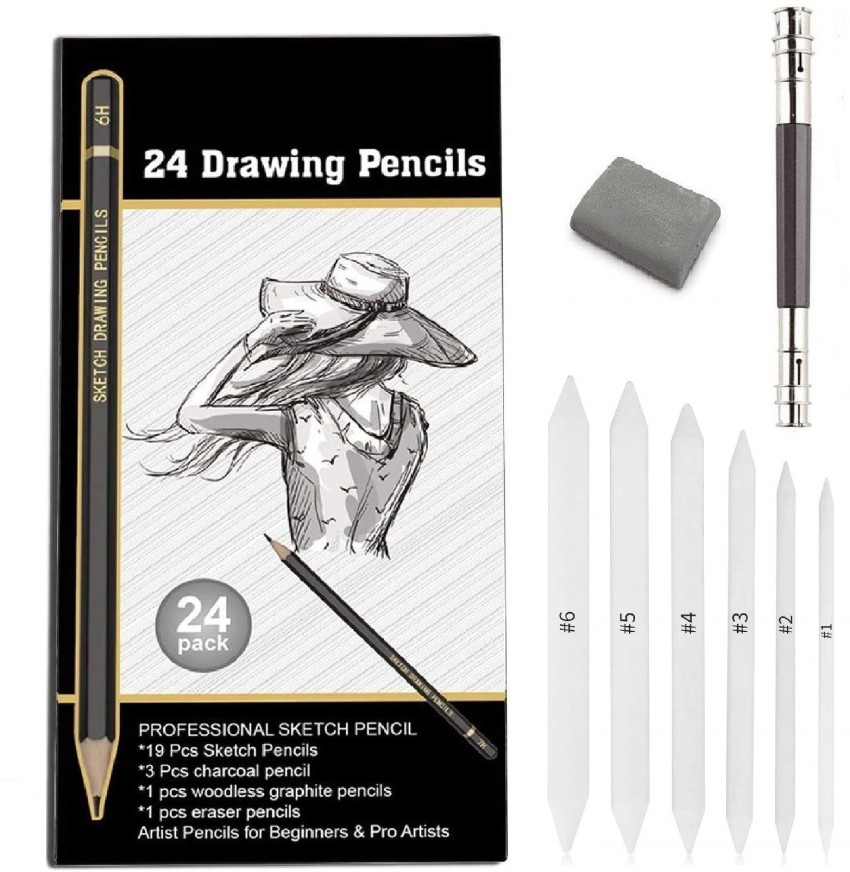 Definite Art 31 Pieces Professional Sketching and Drawing  Art Tool Kit; 12 X Graphite Pencils (2H, H, HB, B, 2B, 3B, 4B, 5B, 6B, 8B,  10B and 12B), 3 X