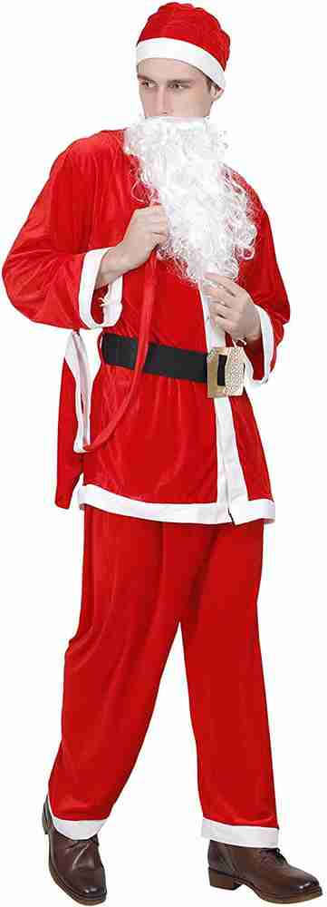 KAKU FANCY DRESSES Adult Santa Clause Fancy Dress in Velvet Fabric