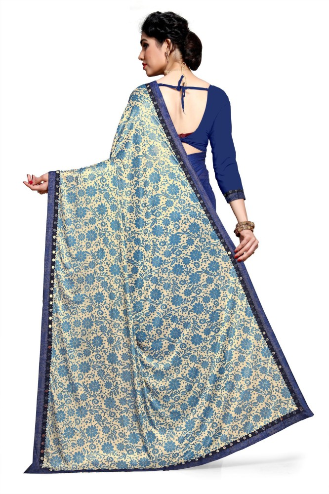 Weave Polyester Designer Lycra Saree (Blue) in Surat at best price