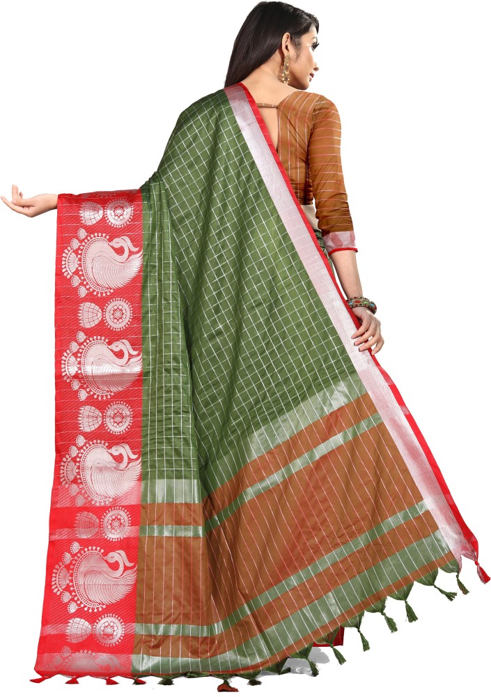 Buy GIGEV FASHION Woven Banarasi Jacquard Dark Green Sarees Online