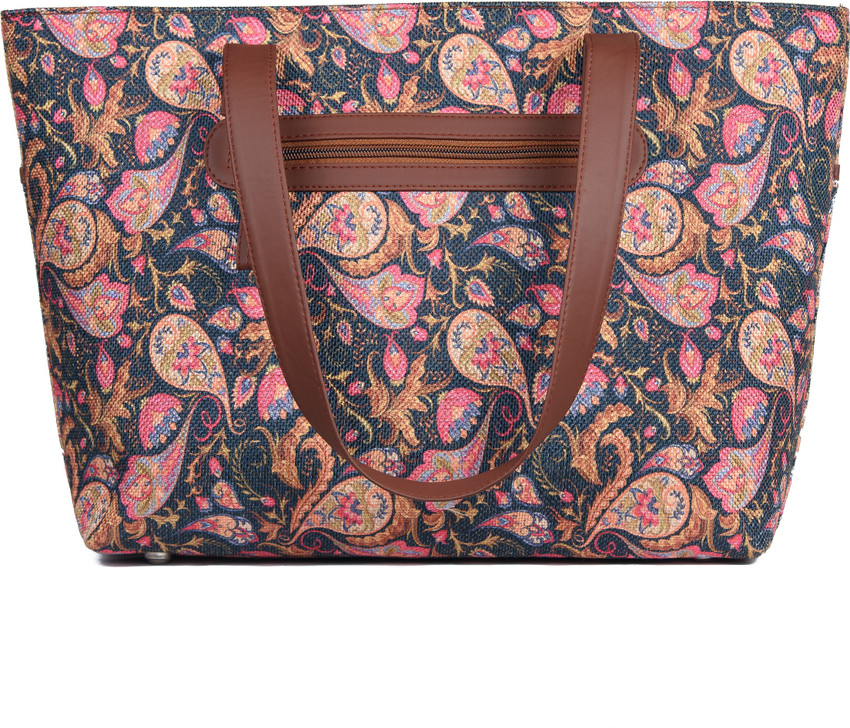Zouk Multicolor Tote Paisley Tote bag for women Vegan Leather Handbags for Ladies
