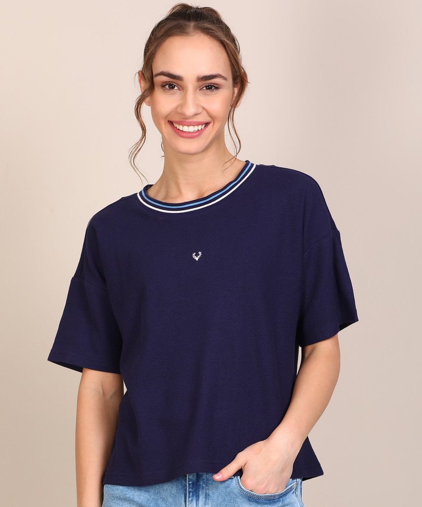Allen Solly Solid Women Round Neck Dark Blue T-Shirt - Buy Allen Solly  Solid Women Round Neck Dark Blue T-Shirt Online at Best Prices in India |  Flipkart.com