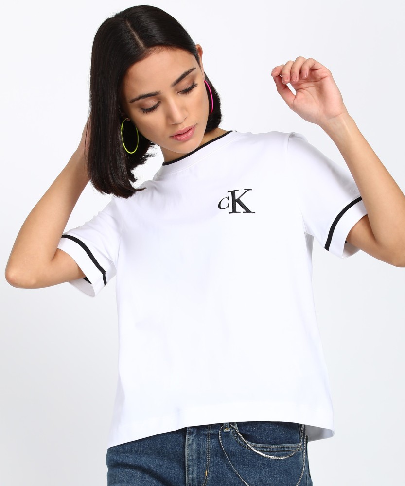 Calvin Klein Jeans Cropped Embroidered Sweatshirt White