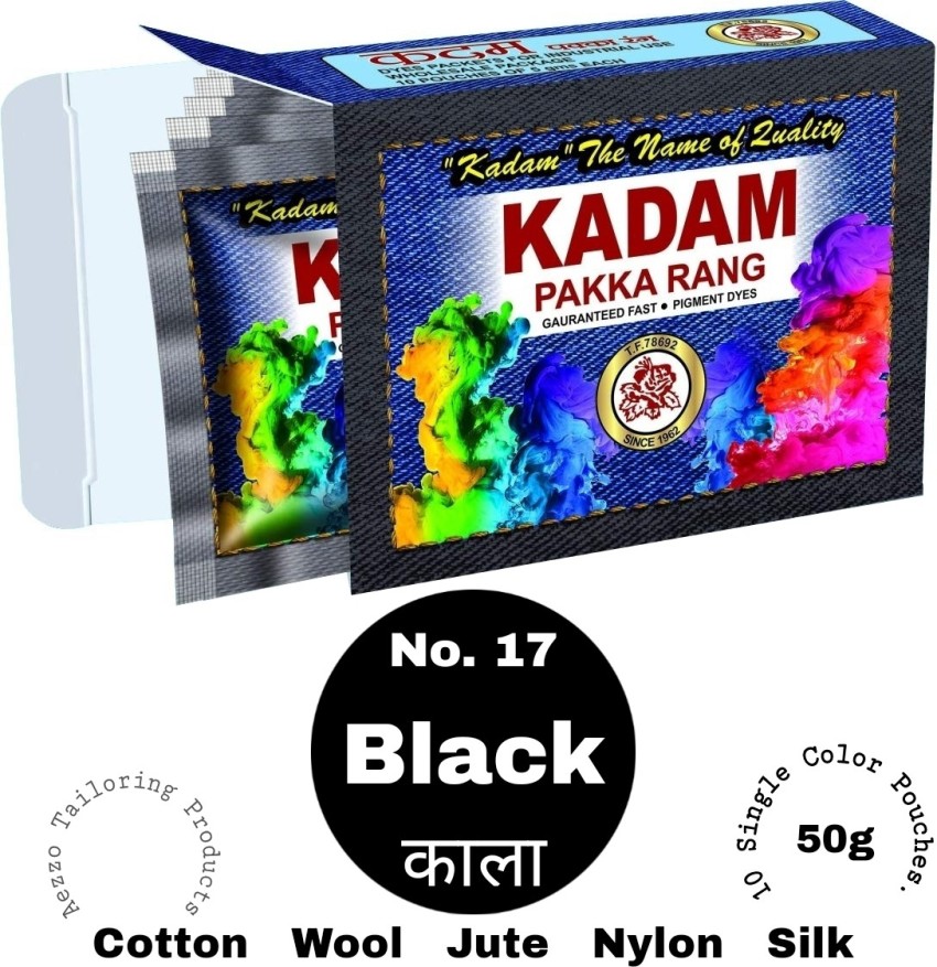 Aezzo Kadam Fabric Dye Color for Old and Faded Cloth. Black Shade No. 17.  (Pack of 10 Pouches) - Kadam Fabric Dye Color for Old and Faded Cloth. Black  Shade No. 17. (