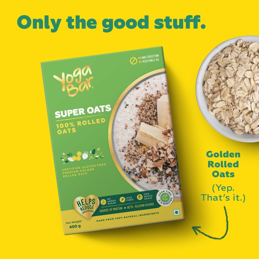 Yogabar 100% Rolled Oats 1kg  Premium Golden Rolled Oats, Gluten