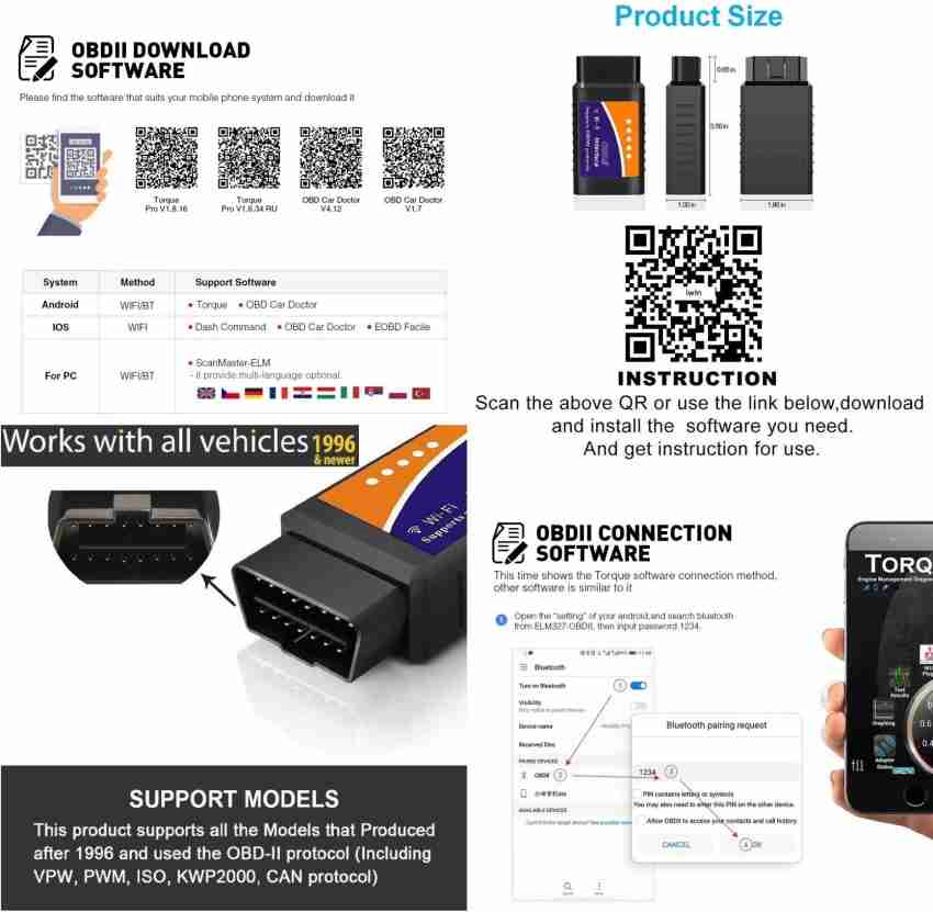 Car WIFI OBD 2 OBD2 OBDII Scan Tool Foseal Scanner Adapter Check Engine  Light Diagnostic Tool for iOS & Android