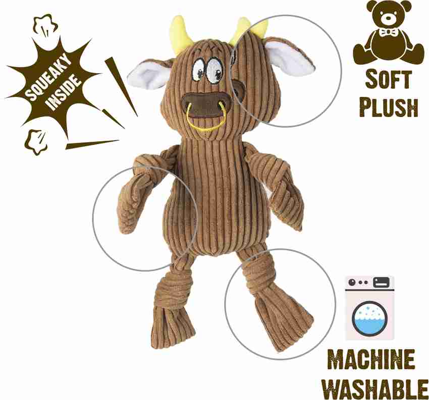 Goofy Tails Fluffy Cow Squeaky Plush Dog Toy for Small Medium
