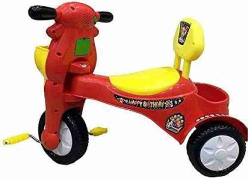 Smiley Bell Classic Happy Birthday Baby Tricycle Ride On Bicycle For Kids Age 1 4 Year with Music Light Along with Back support Front Basket Color Blue Green Red Classic Happy Birthday Baby Tricycle R...