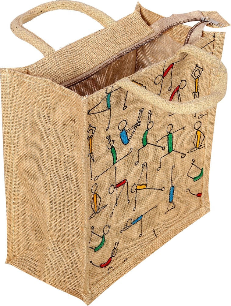 SB Printed Eco Friendly Jute Bag with Zip Closure Medium Grocery