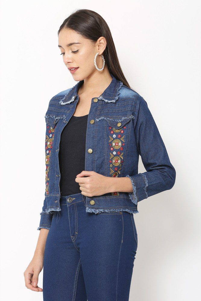 Denim embroidered outlet jacket womens