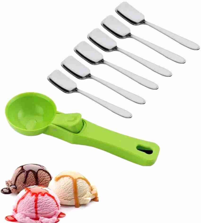 Stainless Steel Cooking Serving Spoon Sets with Plastic Handle 6PCs  (Multicolor)