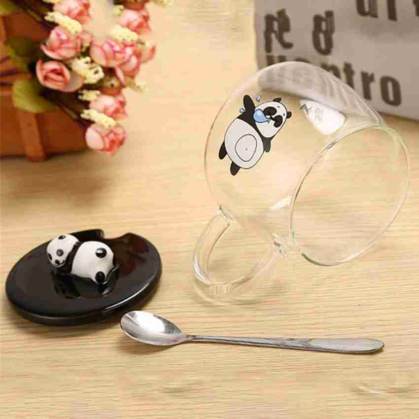 Panda Cup, Cute Glass Panda Teacups, Panda Glass Coffee Cups with Lid