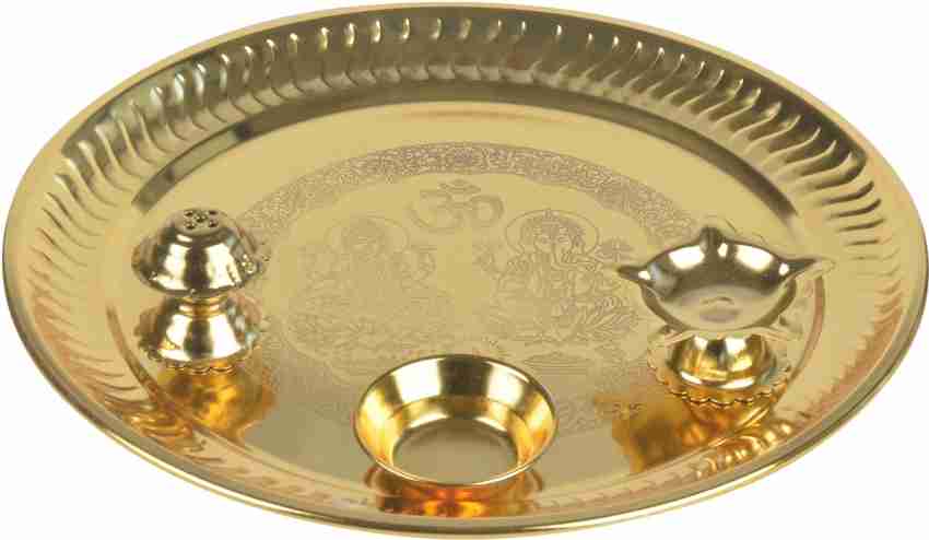 StyleMyWay Brass Pooja Thali Set ( 21.5 cm, Thali, Diya,, Dhoop Katori)  Gold Plated Price in India - Buy StyleMyWay Brass Pooja Thali Set ( 21.5  cm, Thali, Diya,, Dhoop Katori) Gold