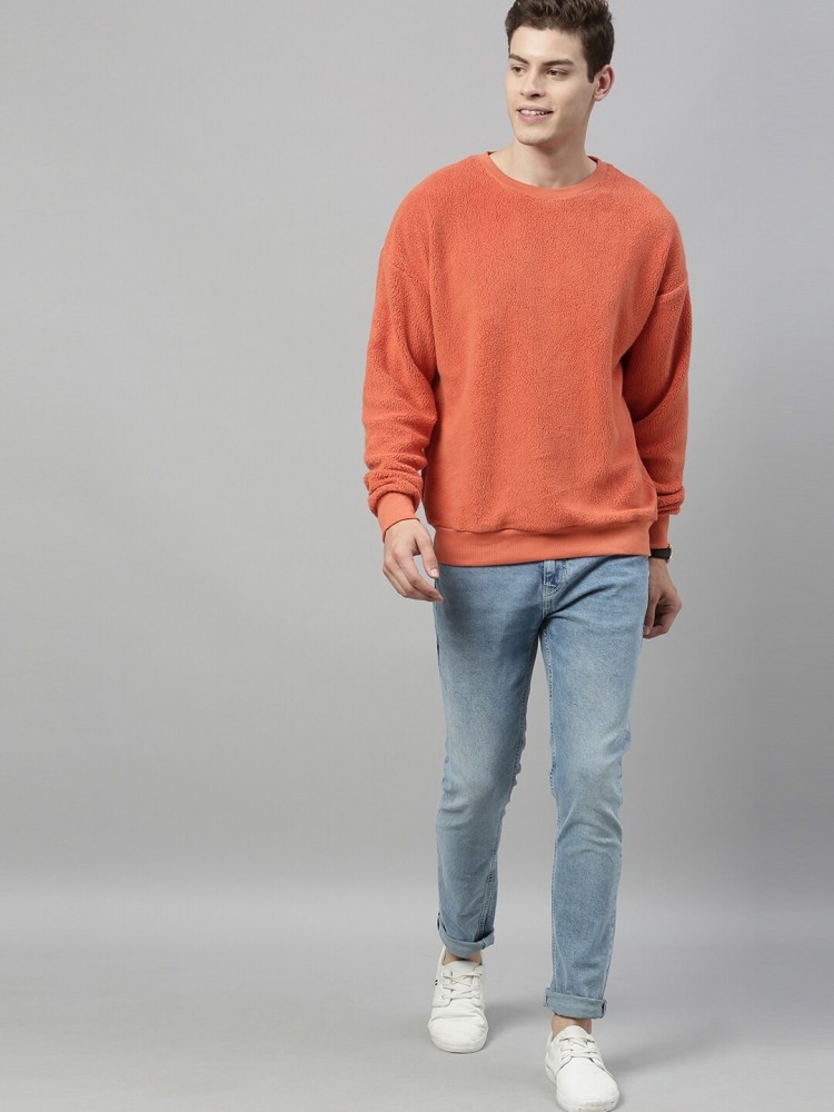 Mast & Harbour Men Orange Solid Sweatshirt