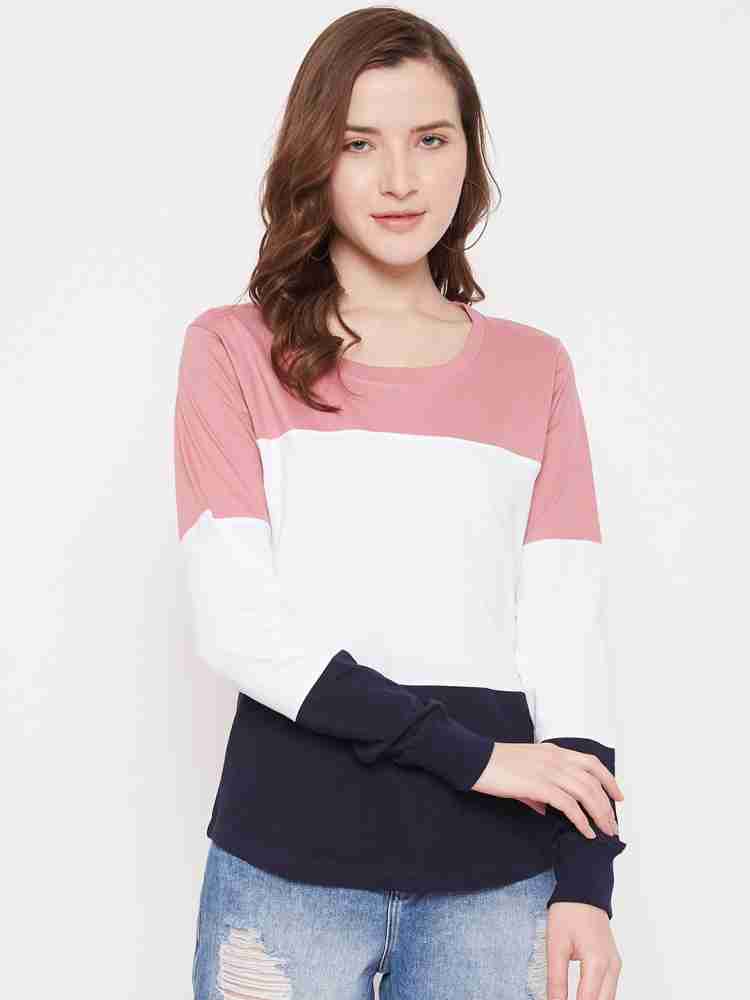 fashtantic Colorblock Women Round Neck White, Blue, Pink T-Shirt - Buy  fashtantic Colorblock Women Round Neck White, Blue, Pink T-Shirt Online at  Best Prices in India