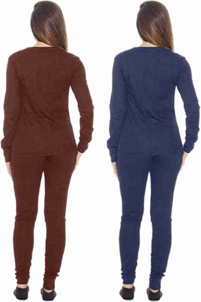 CROTUS Women Winters Woolen Thermal Wear Top Upper Lower Inner Set, Round  Neck Fleece Thermal Wear Set