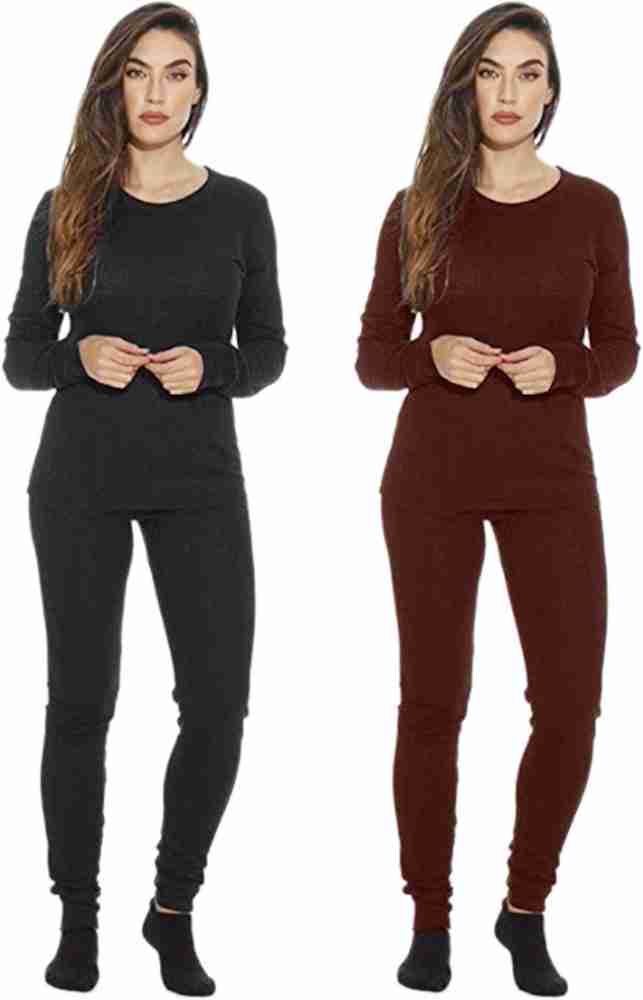 CROTUS Women Winters Woolen Thermal Wear Top Upper Lower Inner Set, Round  Neck Fleece Thermal Wear Set