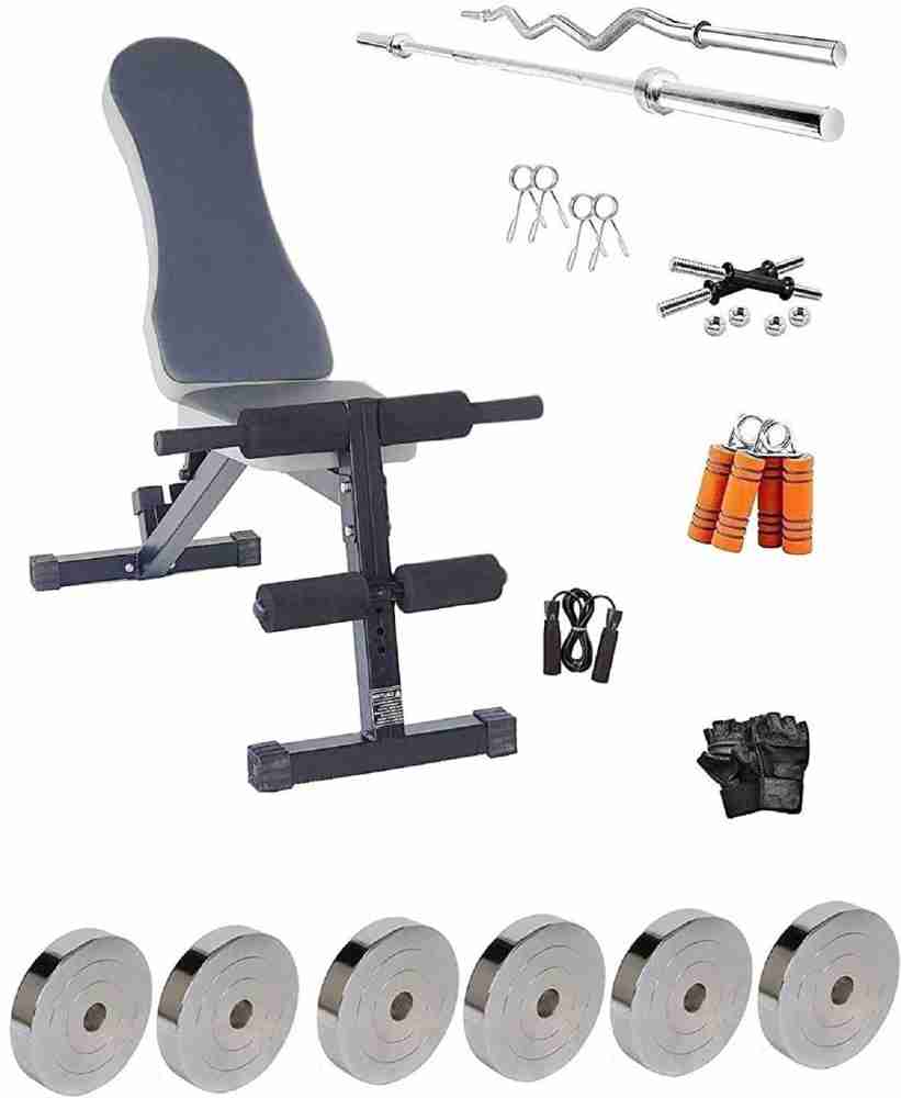 Hashtag Fitness Rubber weights with 6in1 adjustable gym bench press and  barbells