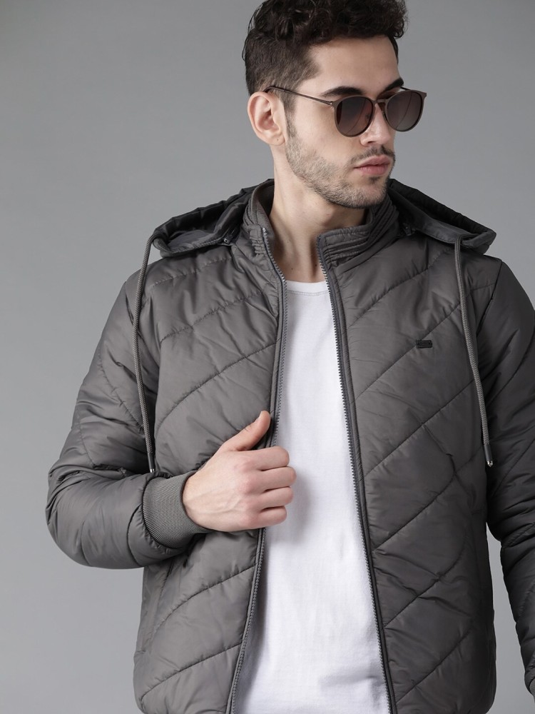 Roadster Men Grey Solid Padded Jacket (S) by Myntra