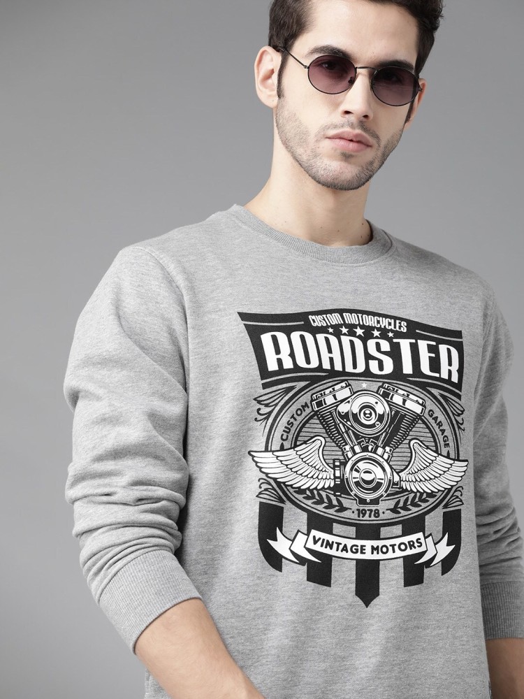 Roadster Men Grey Melange Solid Hooded Sweatshirt