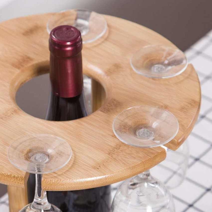 Hogar Wine Glass Drying Rack and Bottle Holder, Wooden Wine