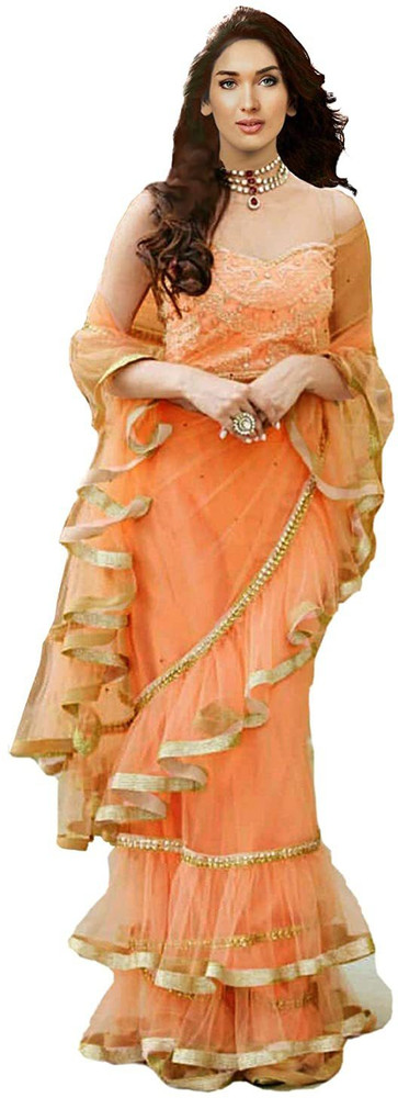 Buy CLICKEDIA Solid Plain Bollywood Net Orange Sarees Online Best Price In India Flipkart
