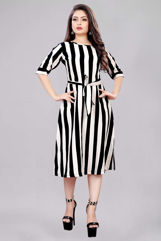 Hiral Creation Women A line White Black Dress Buy Hiral