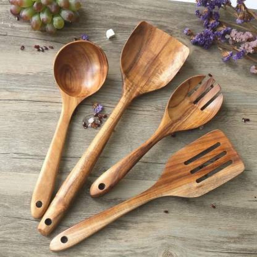 Giftoshopee Wooden Pure Utensils Wooden Kitchen Utensil, Natural Teak Wood  Kitchen Utensils Set - Nonstick Hard Wooden Spatula and Wooden Spoons  Wooden Cooking Pure Utensils Wooden Kitchen Utensil, Natural Teak Wood  Kitchen