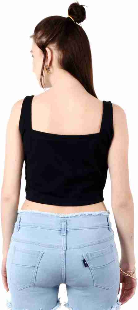 POPWINGS Casual Short Sleeve Solid Women Black Top - Buy POPWINGS