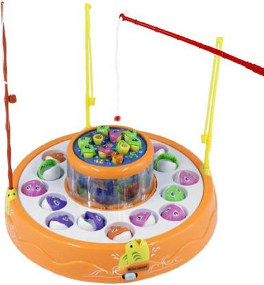 Haktoys Fishing Game Toy Set with Rotating Board with Music On/Off Switch  for