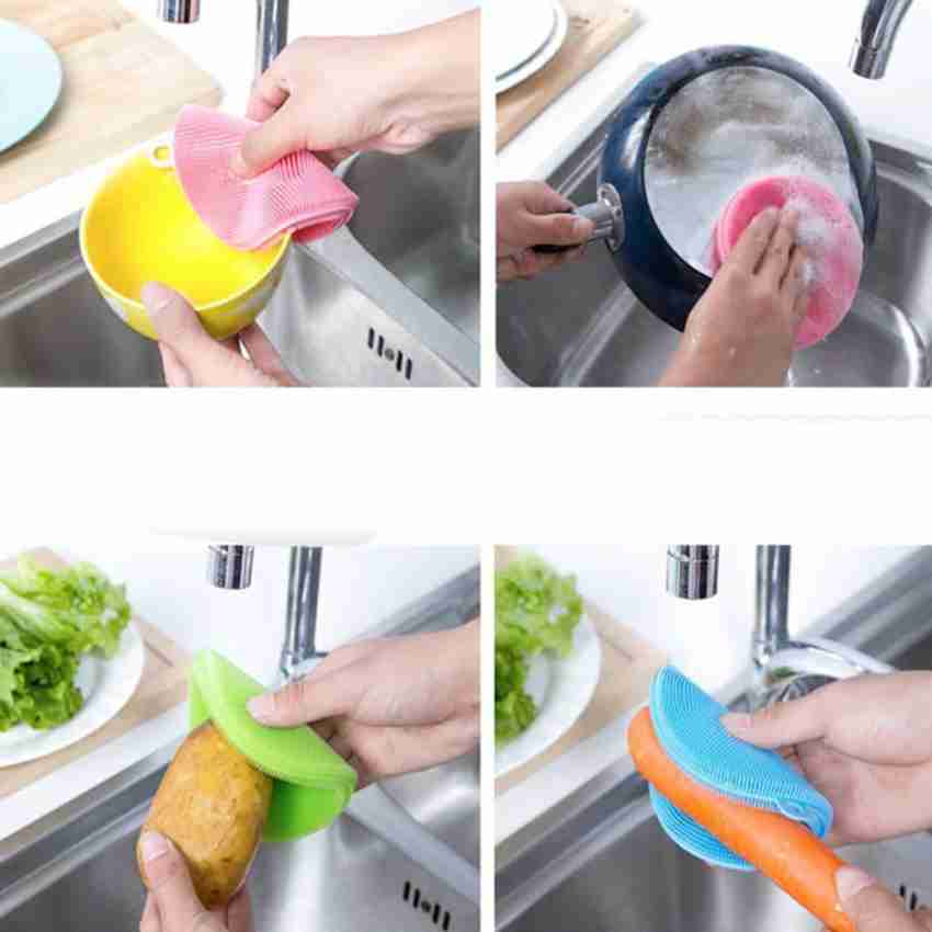 Clean Silicone Scrubber Foam Pack of 8,Colored Sponge Silicone Sponge  Scouring Pad,Reusable and Dishwashing Silicone Brush