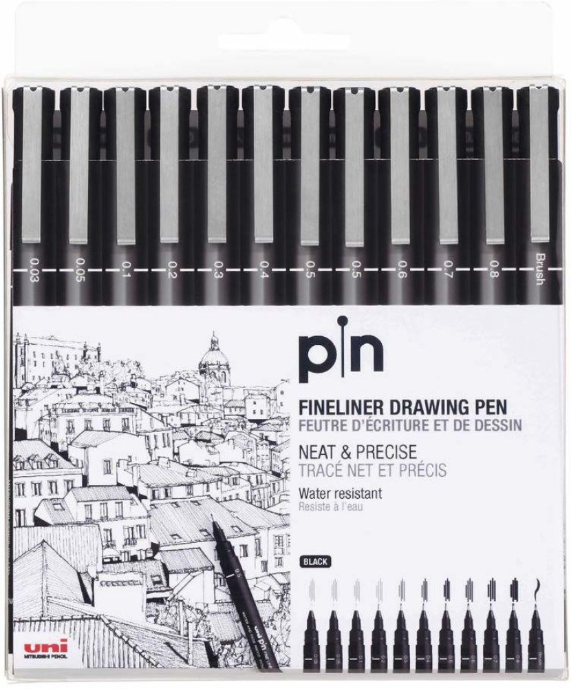 UNI-BALL Pin Drawing Pen Fineliner Ultra Fine Line Marker 0.05mm BLACK Ink  - [Pack of 3]