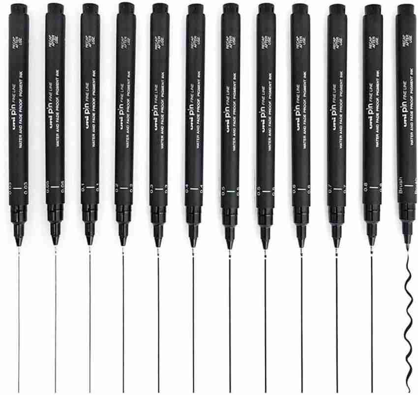 UNI-BALL Pin Drawing Pen Fineliner Ultra Fine Line Marker 0.05mm BLACK Ink  - [Pack of 3]