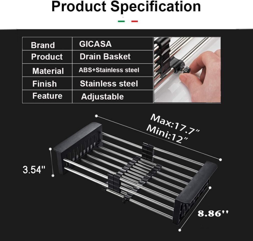 Adjustable Dish Drainer Stainless Steel Sink Drain Dish Rack Fruit  Vegetable