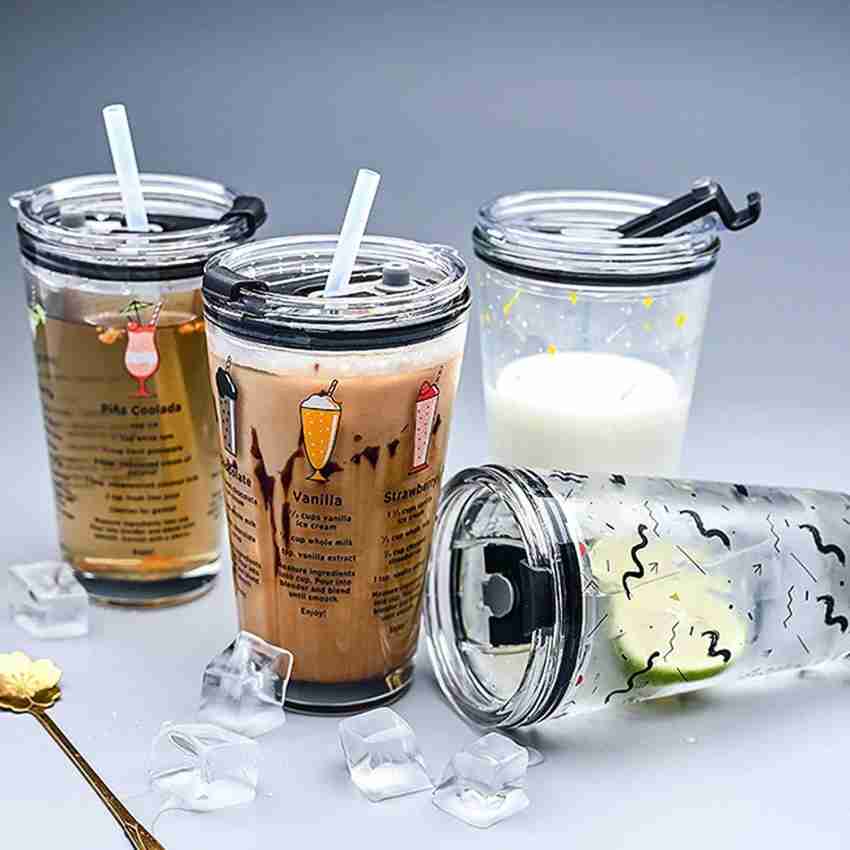 Tea and Cold Coffee Glass Sipper Tumbler with Lid and Straw Cups 400ml 1 pis