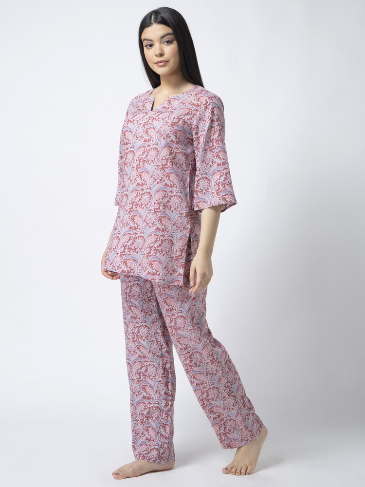 Adorenite Women Floral Print Pink Top Pyjama Set Price in India