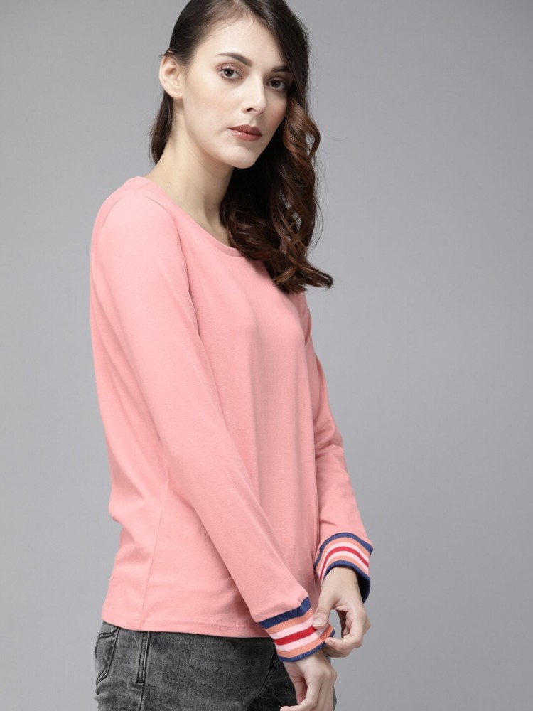 Roadster Solid Women Round Neck Pink T-Shirt - Buy Roadster Solid