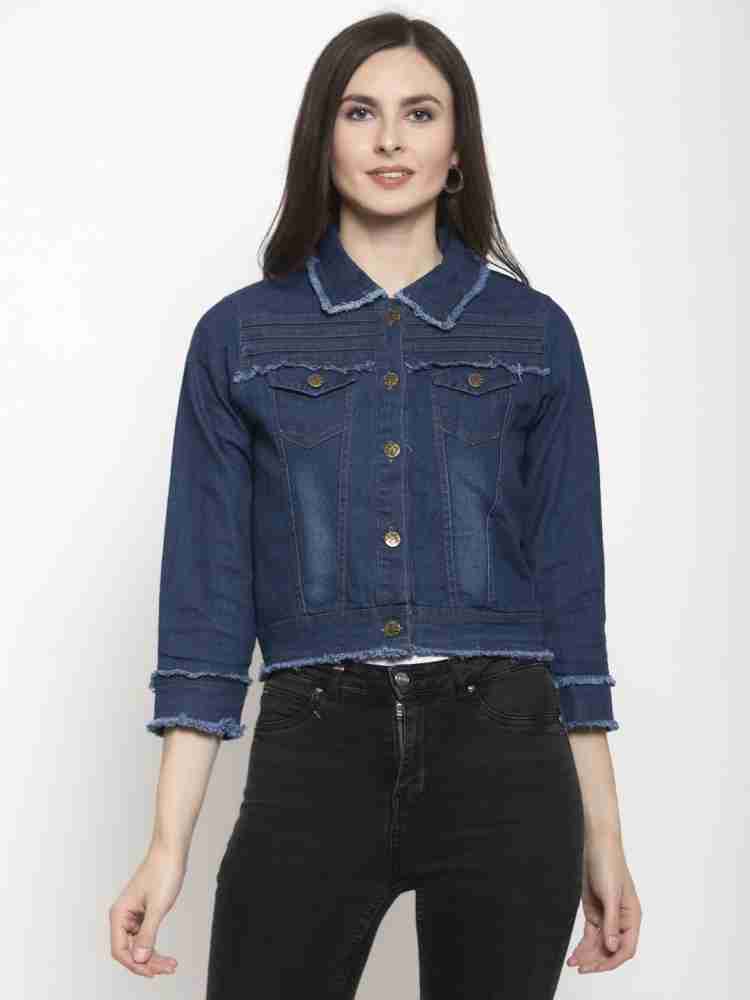 Purple State 3/4th Sleeve Washed Women Denim Jacket - Buy Purple