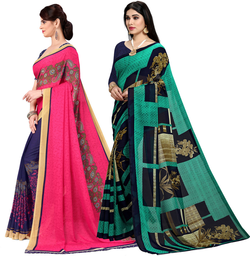Buy kashvi sarees Printed Daily Wear Georgette Green Blue Pink