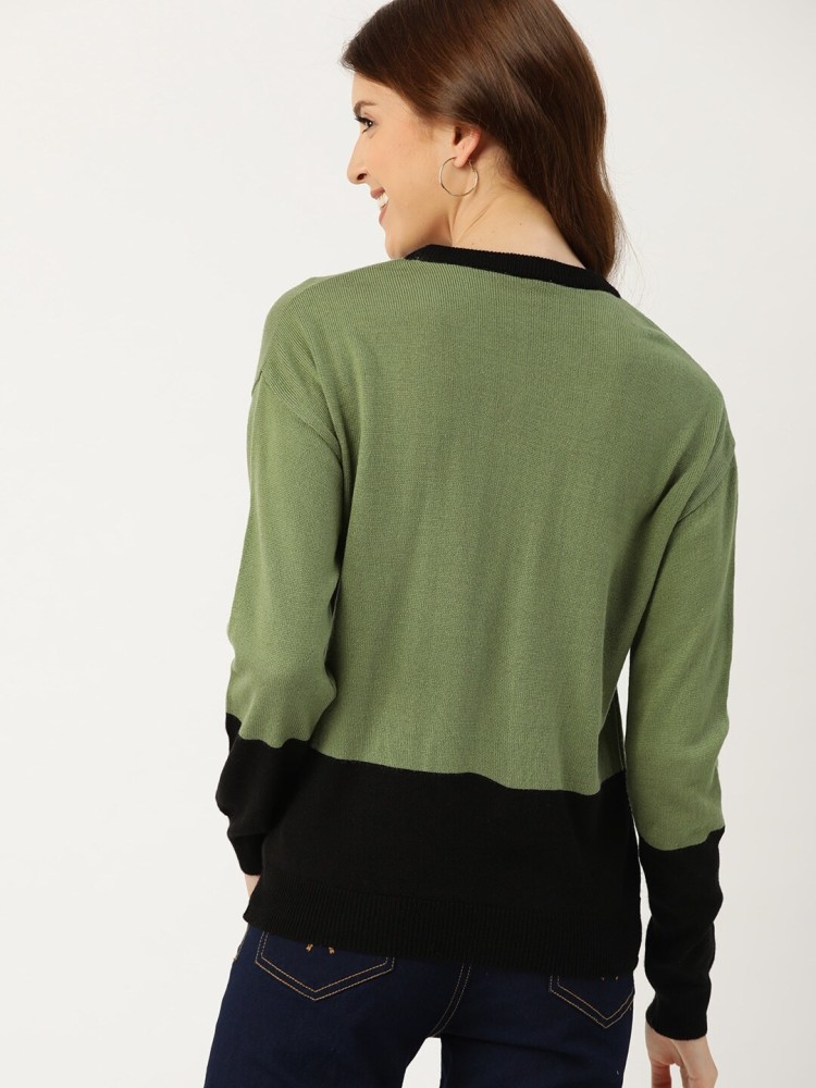 Dressberry Self Design V Neck Casual Women Dark Green Sweater - Price  History